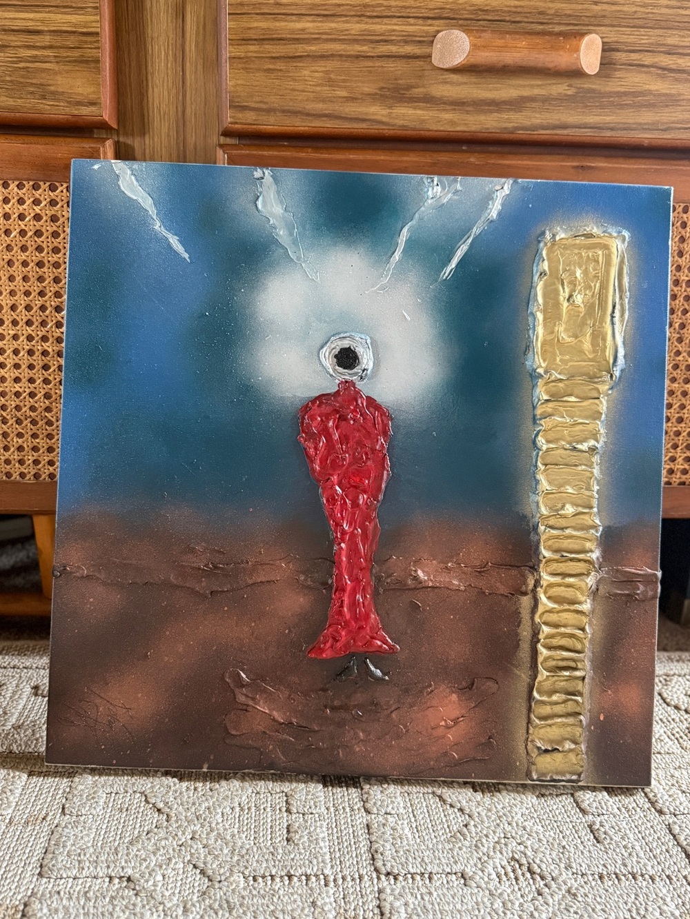 Original Darren Gygi fine art Abstract Red Figure Mixed-Media Wall on canvas 20”